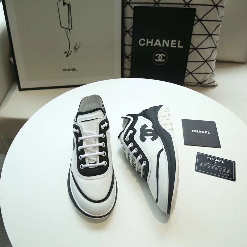 Ch*el mesh & lycra sneakers in black/white