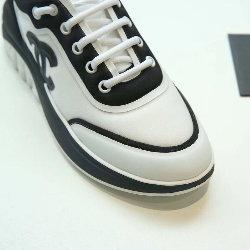 Ch*el mesh & lycra sneakers in black/white