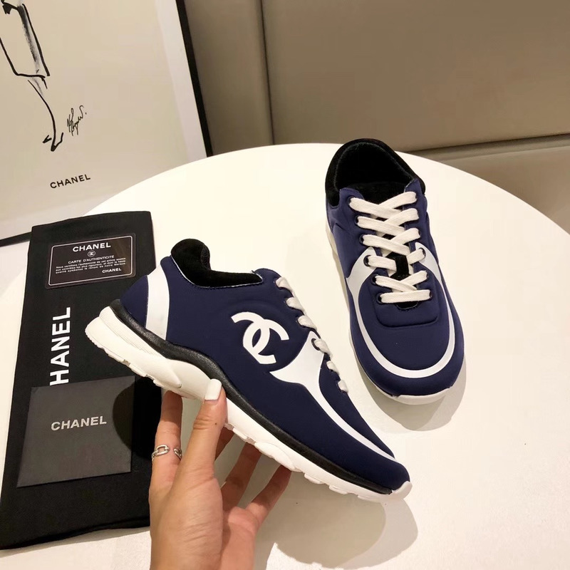 Ch*el suede calfskin sneakers in blue/white