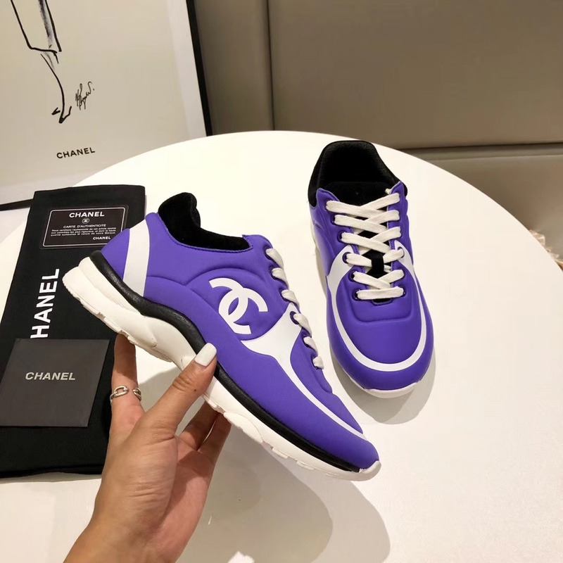 Ch*el suede calfskin sneakers in purple/white