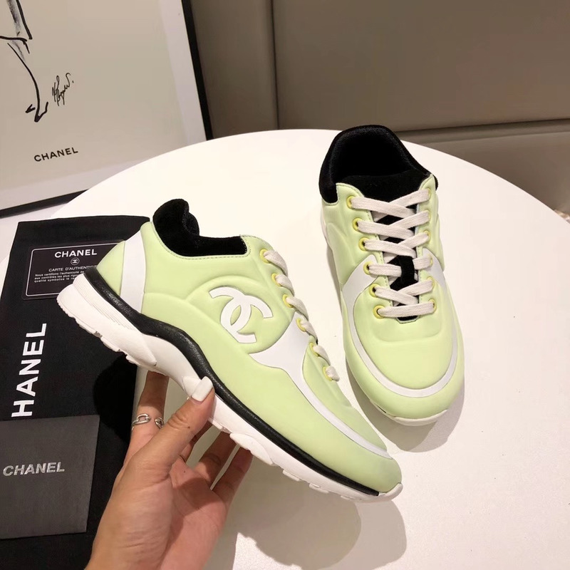 Ch*el suede calfskin sneakers in shiny green