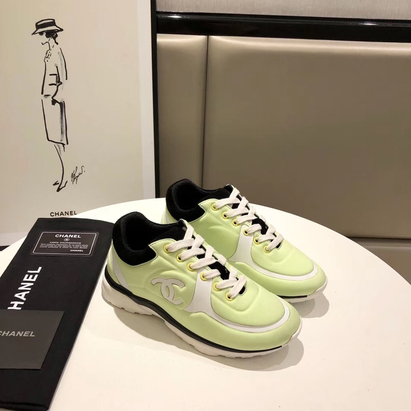 Ch*el suede calfskin sneakers in shiny green