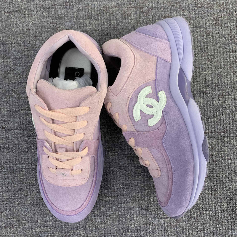 Ch*el suede calfskin sneakers in light purple