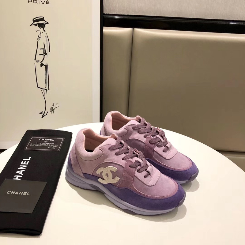 Ch*el suede calfskin sneakers in light purple