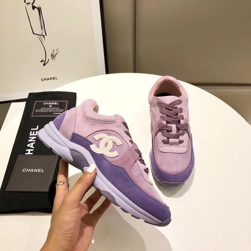 Ch*el suede calfskin sneakers in light purple