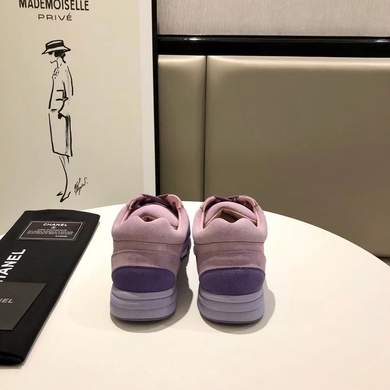 Ch*el suede calfskin sneakers in light purple