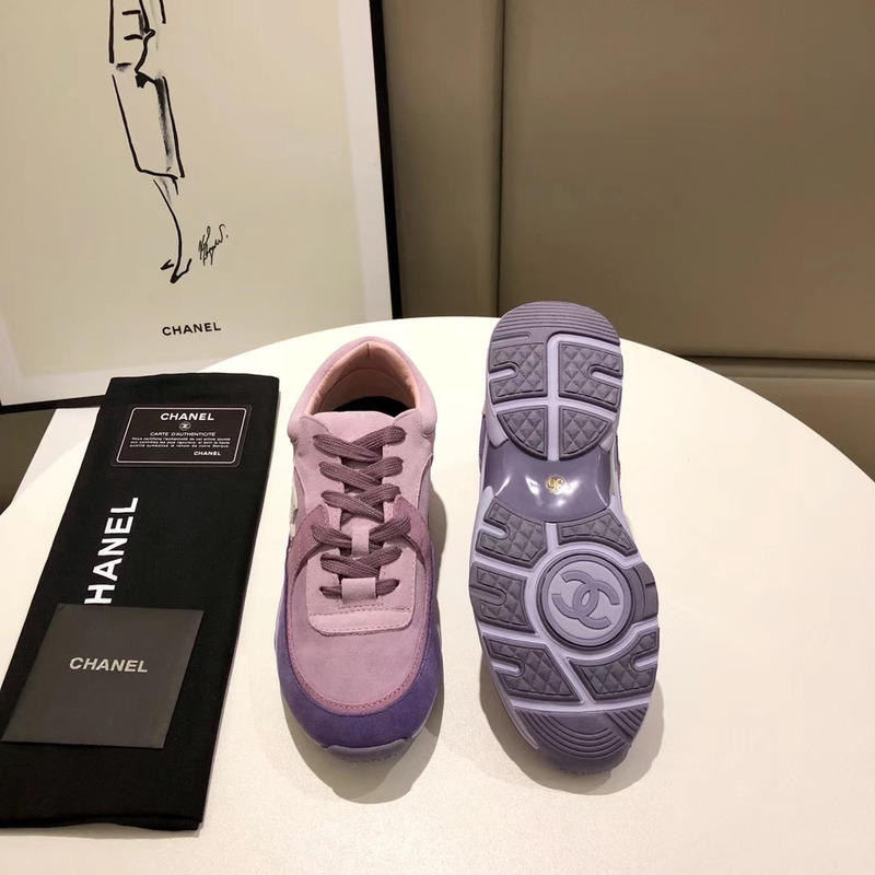 Ch*el suede calfskin sneakers in light purple