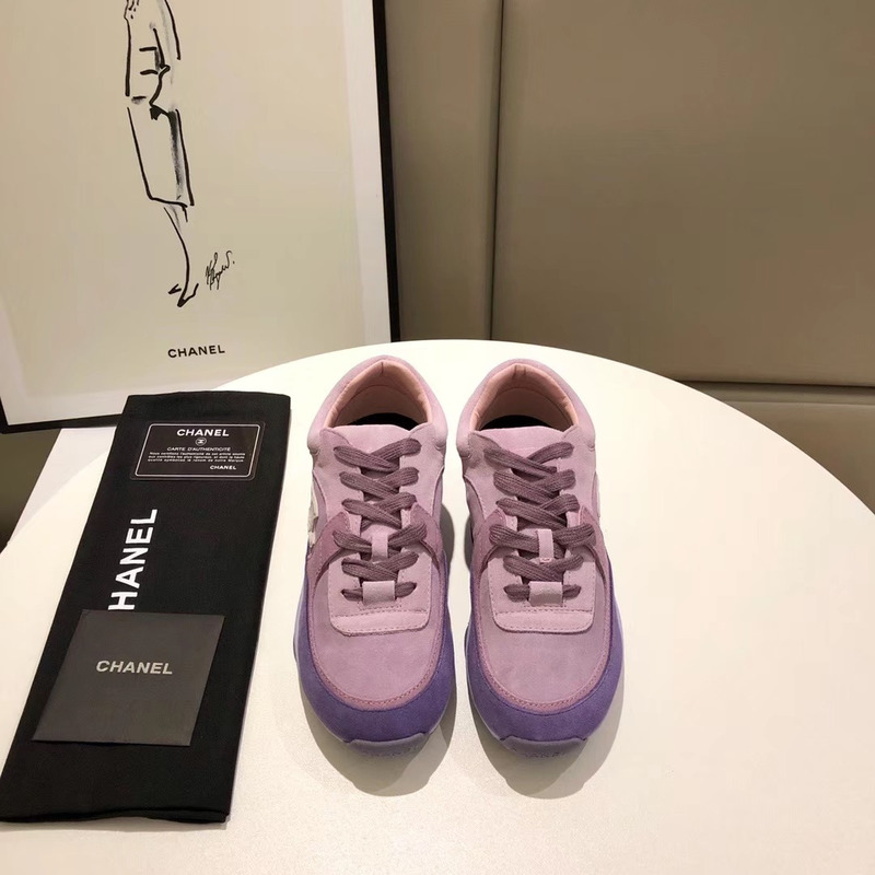 Ch*el suede calfskin sneakers in light purple