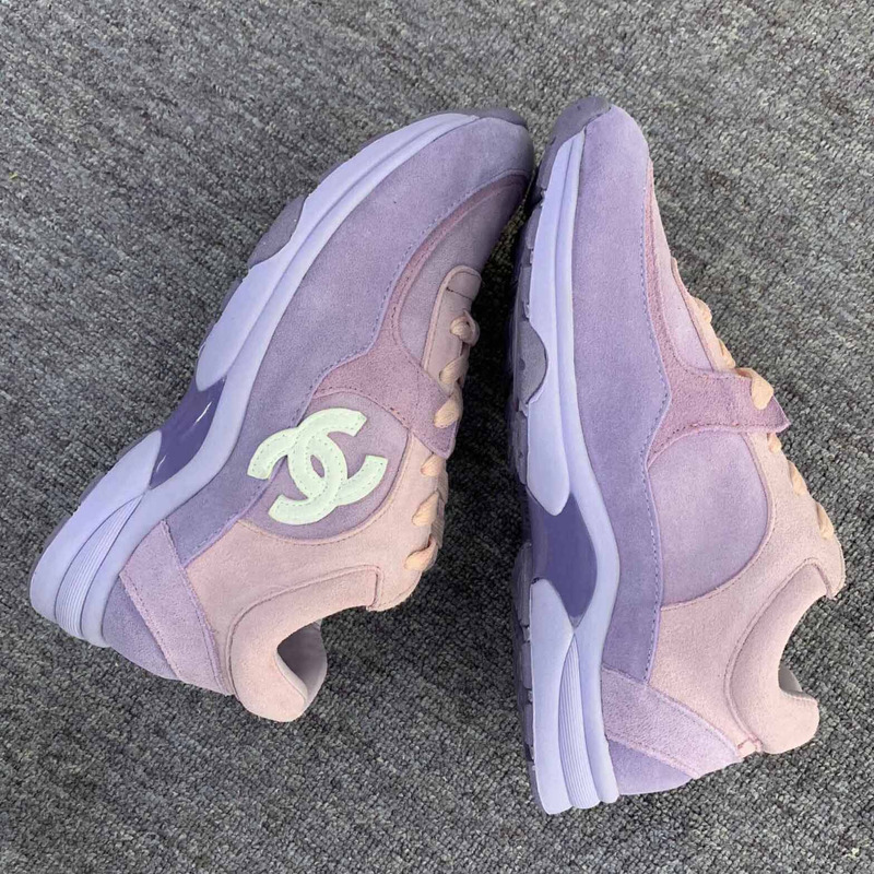 Ch*el suede calfskin sneakers in light purple