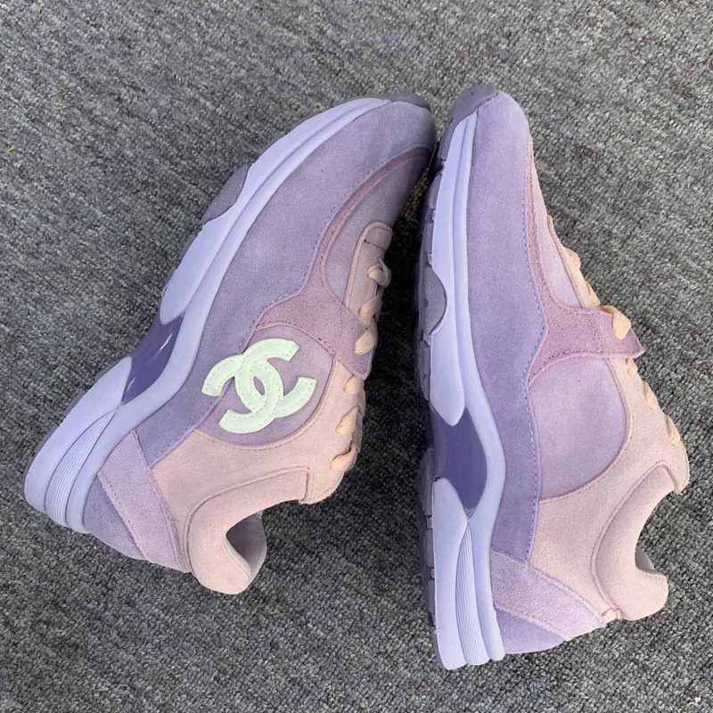 Ch*el suede calfskin sneakers in light purple