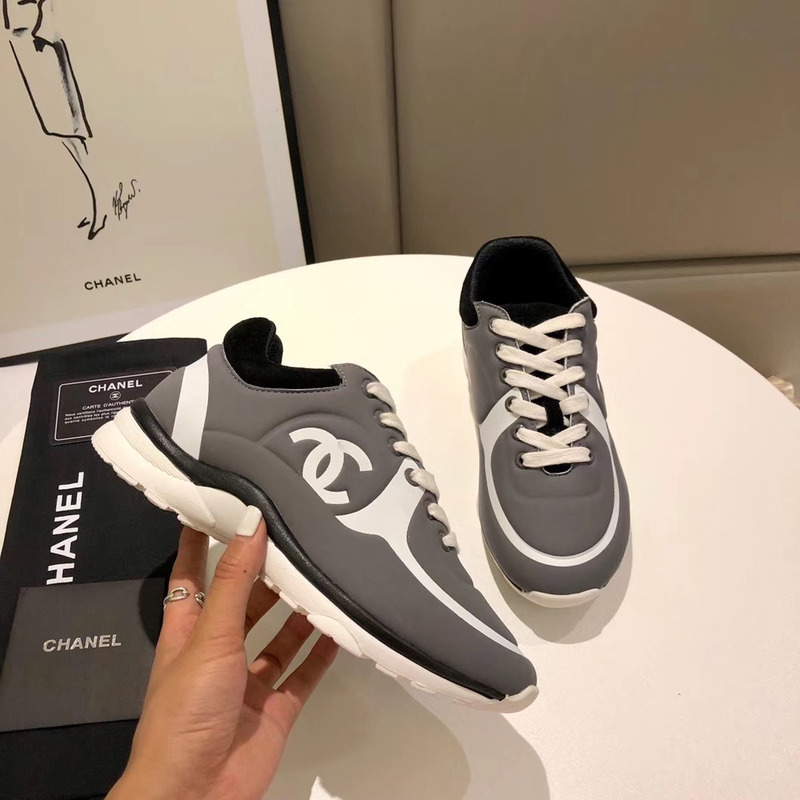 Ch*el suede calfskin sneakers in grey