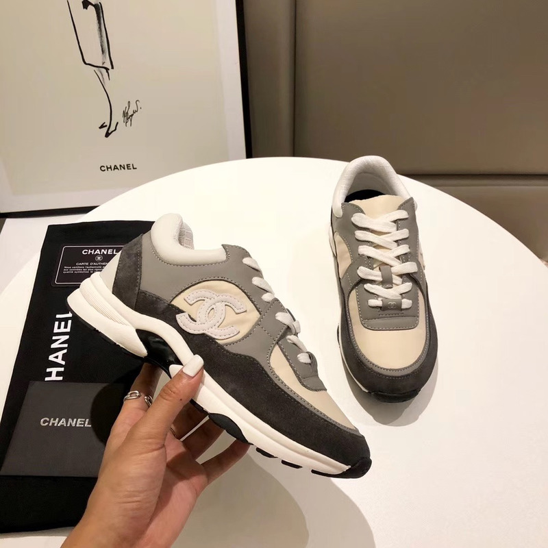 Ch*el suede calfskin sneakers in grey/beige