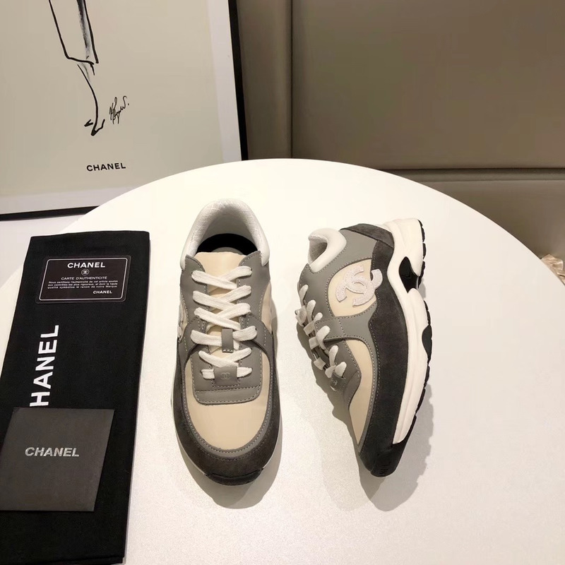 Ch*el suede calfskin sneakers in grey/beige