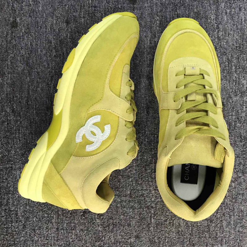 Ch*el suede calfskin sneakers in yellow