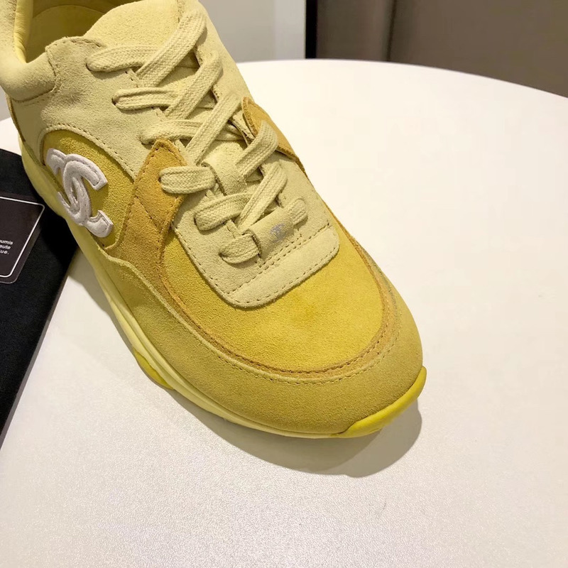 Ch*el suede calfskin sneakers in yellow