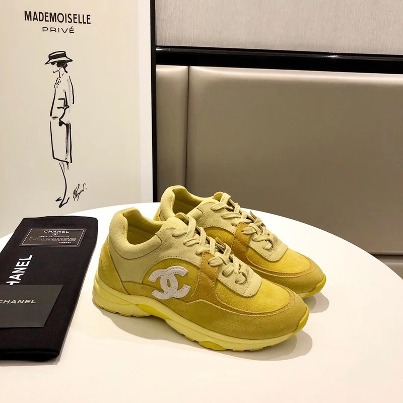 Ch*el suede calfskin sneakers in yellow