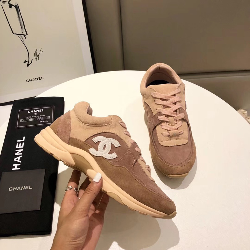 Ch*el suede calfskin sneakers in pink