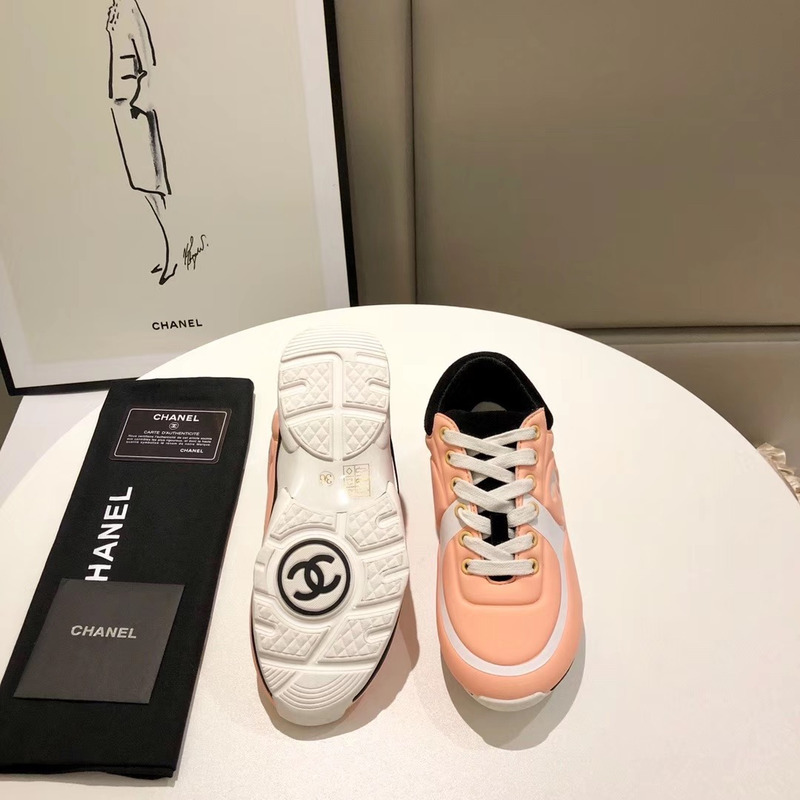 Ch*el suede calfskin sneakers in white/pink