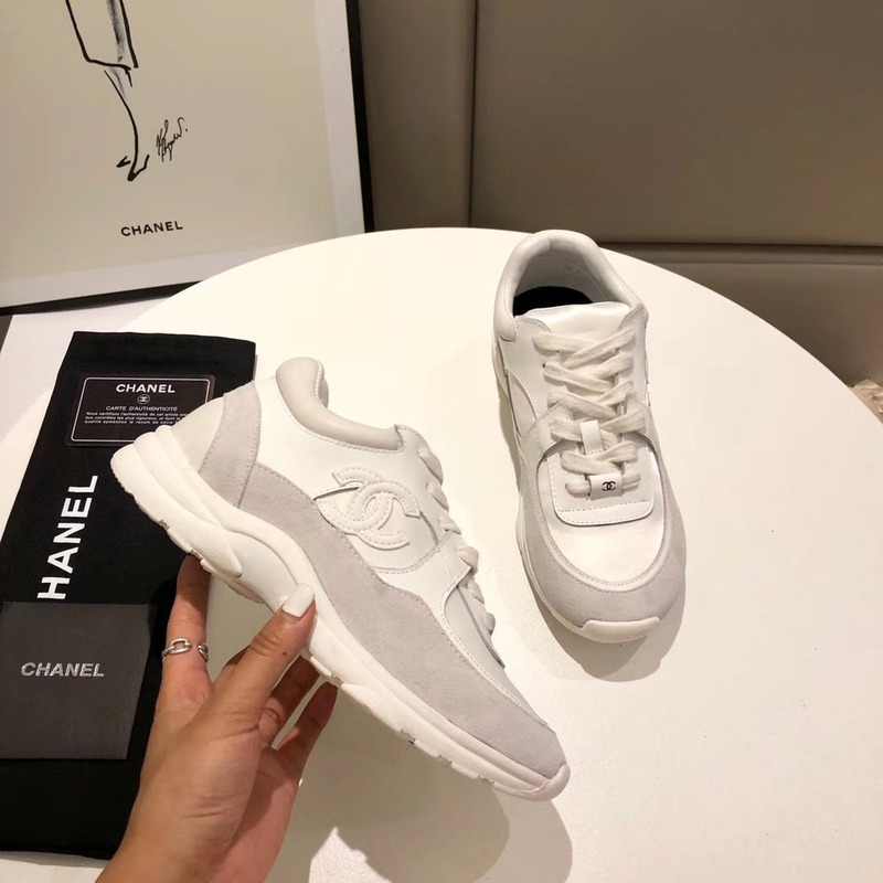 Ch*el suede calfskin sneakers in white/pink