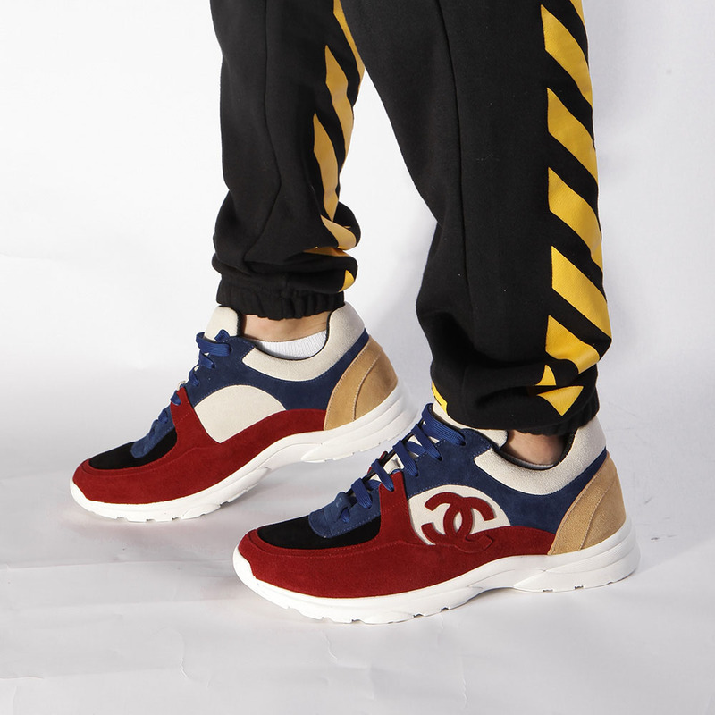 Ch*el sneaker in  suede calfskin(navy blue & red)