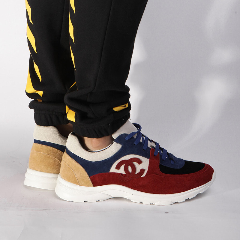 Ch*el sneaker in  suede calfskin(navy blue & red)