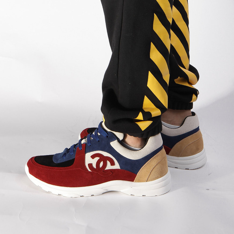 Ch*el sneaker in  suede calfskin(navy blue & red)