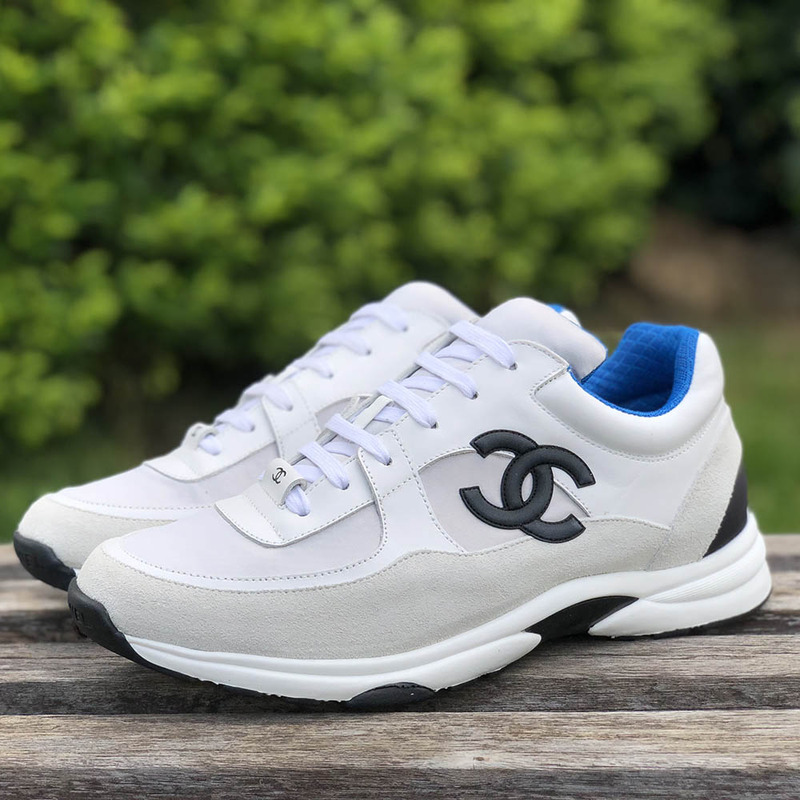 Ch*el sneaker in white/blue/silver