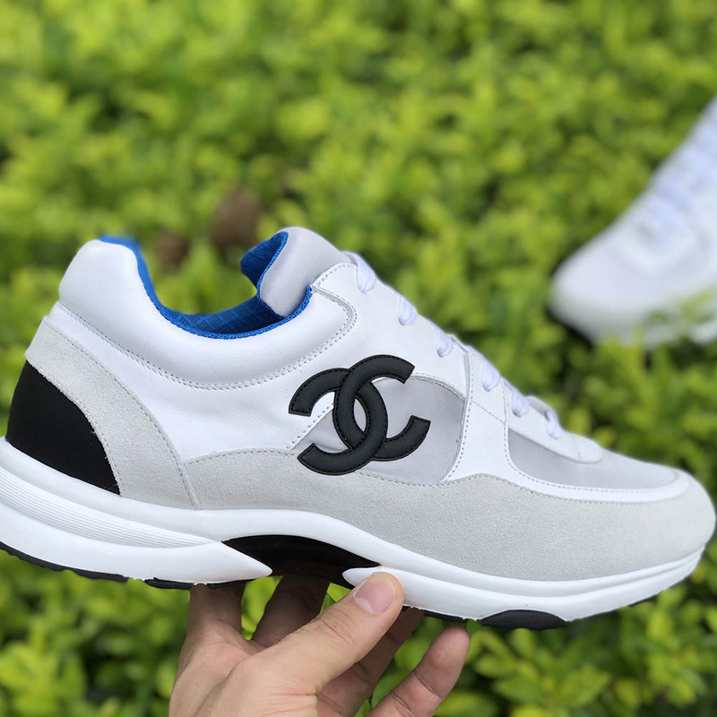 Ch*el sneaker in white/blue/silver