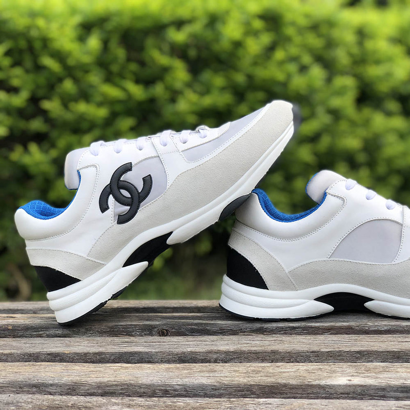 Ch*el sneaker in white/blue/silver