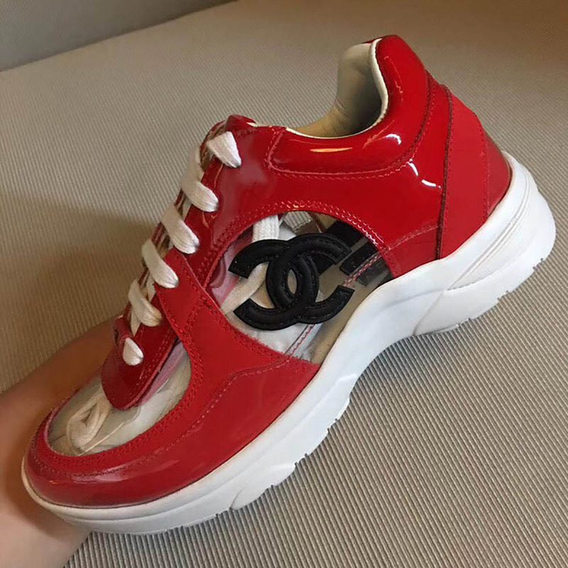 Ch*el sneakers in light red & silver