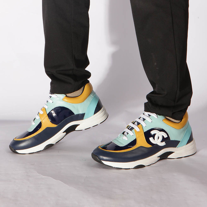 Ch*el sneakers in light blue & light yellow