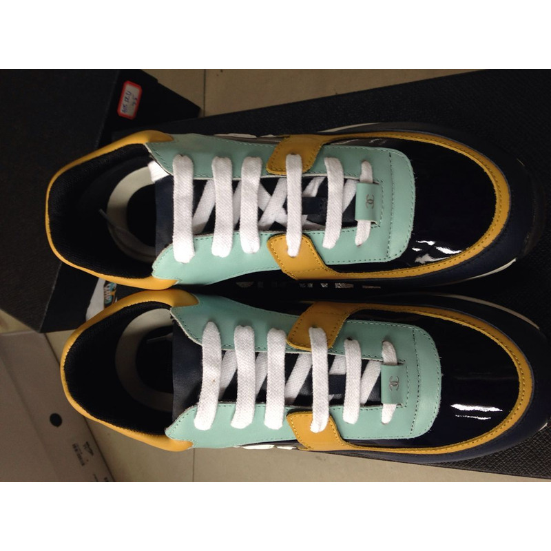 Ch*el sneakers in light blue & light yellow