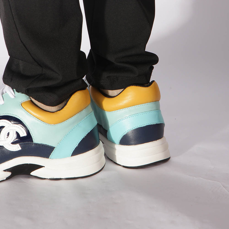 Ch*el sneakers in light blue & light yellow