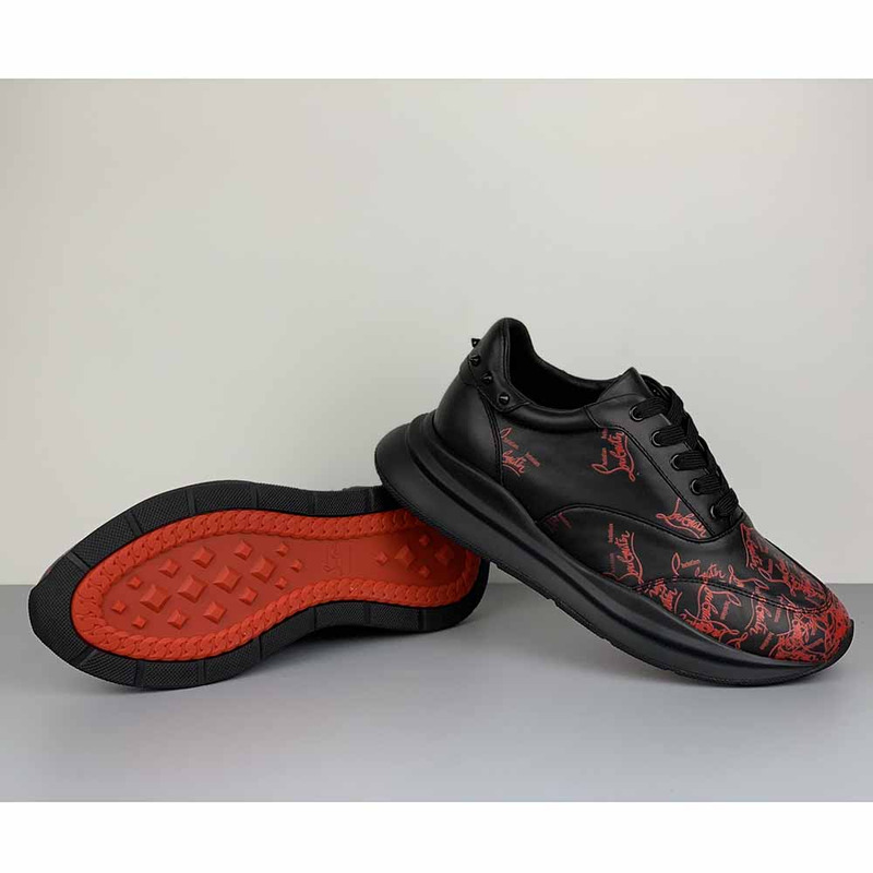 Ch**an louboutin red logo sneakers in black