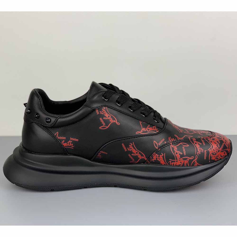 Ch**an louboutin red logo sneakers in black