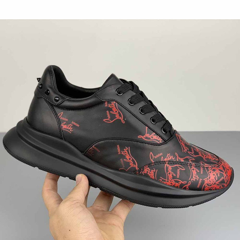 Ch**an louboutin red logo sneakers in black