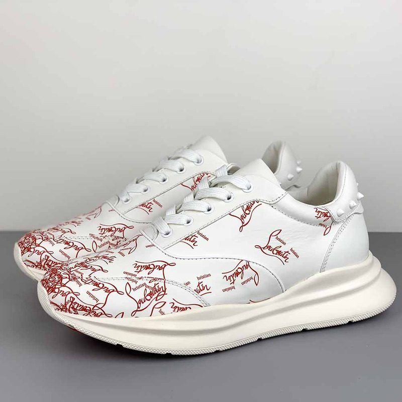 Ch**an louboutin red logo sneakers in white