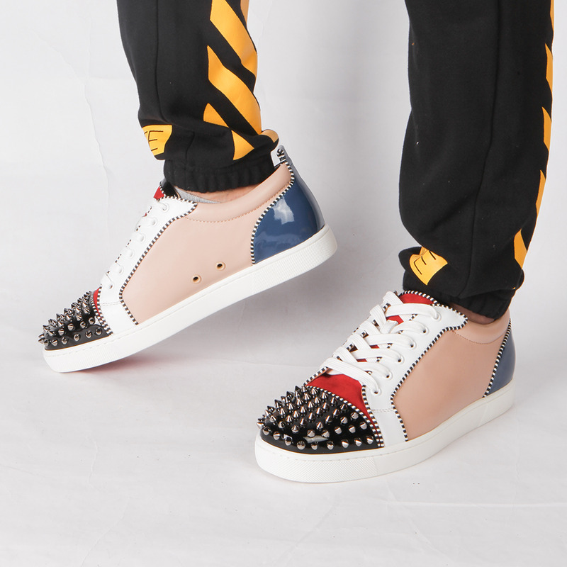 Ch**an louboutin made-to-order!!! limited version l**is junior spikes orlato men''s flat version multi leather sneaker