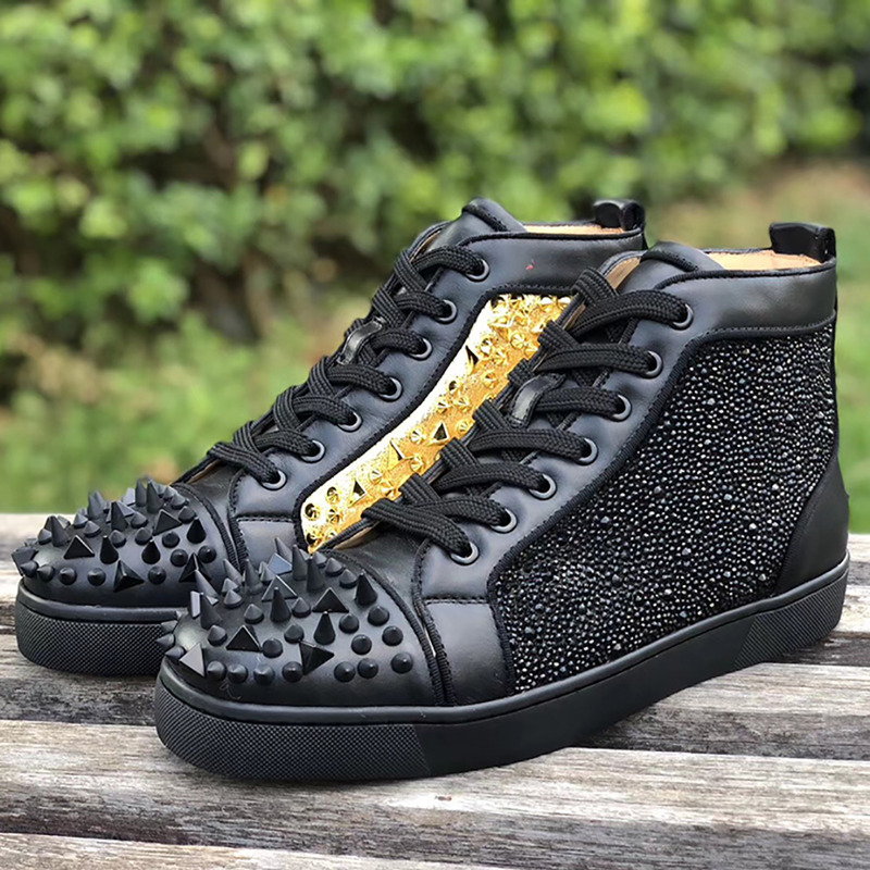 Ch**an louboutin made-to-order!!! super perfect strass spike sneaker in black