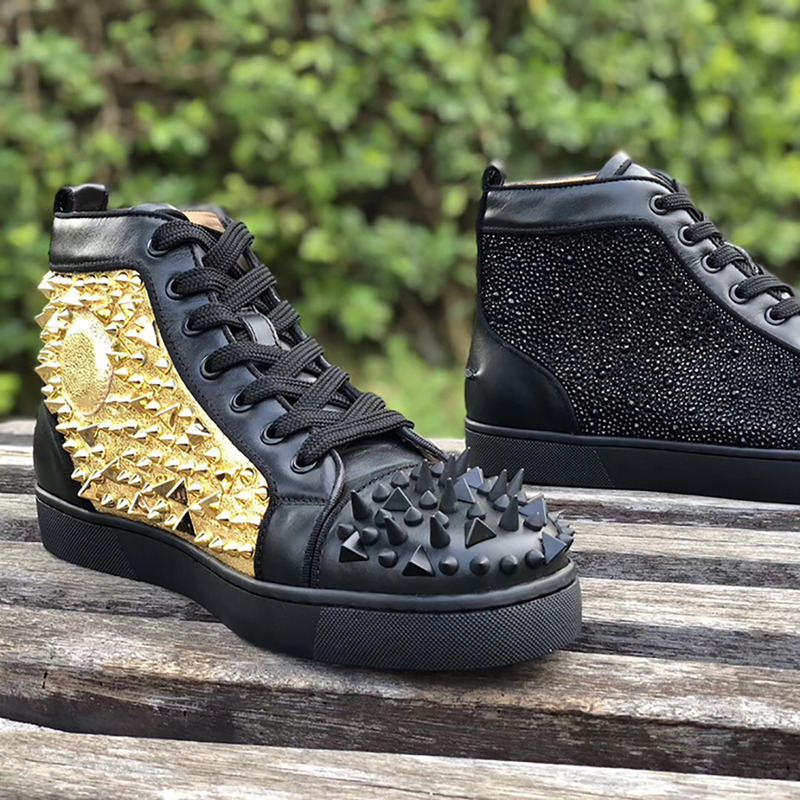 Ch**an louboutin made-to-order!!! super perfect strass spike sneaker in black