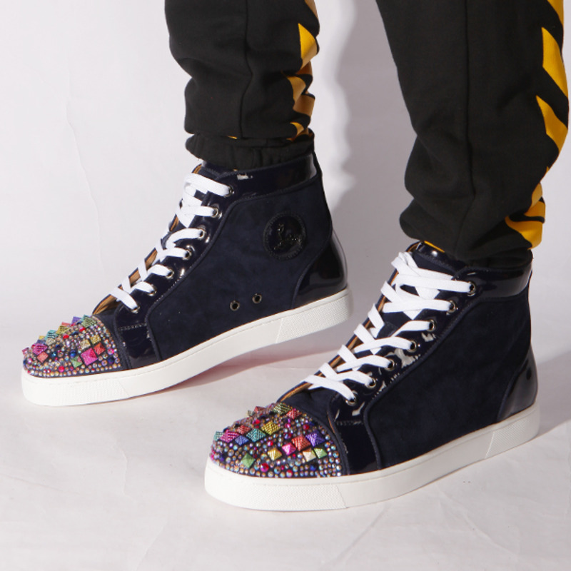 [made  to order] Ch**an louboutin super perfect blue mixkeol**is flat suede & patent leather trainers