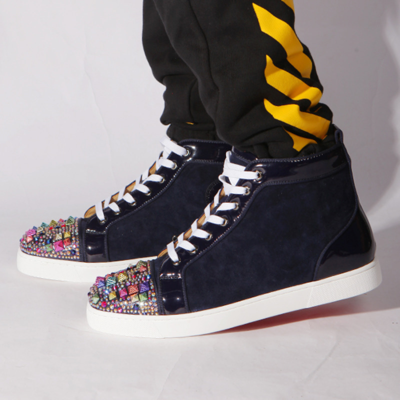 [made  to order] Ch**an louboutin super perfect blue mixkeol**is flat suede & patent leather trainers