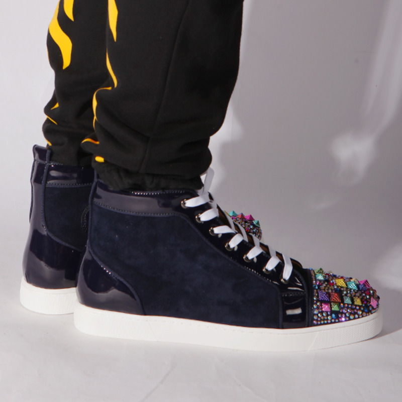 [made  to order] Ch**an louboutin super perfect blue mixkeol**is flat suede & patent leather trainers