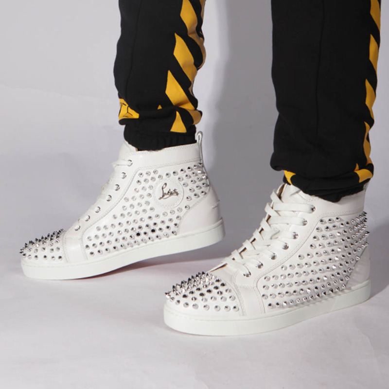 made-to-order!!! Ch**an louboutin limited version l**is sliver spikes sneakers in white