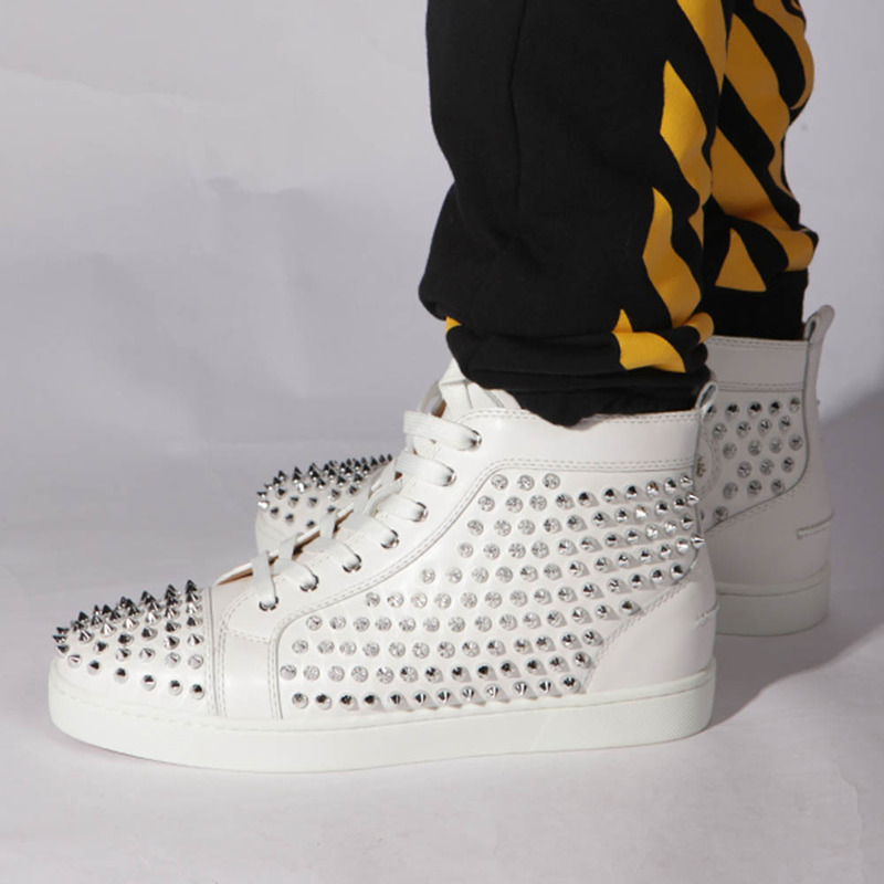 made-to-order!!! Ch**an louboutin limited version l**is sliver spikes sneakers in white