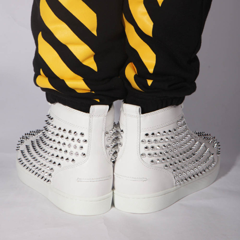 made-to-order!!! Ch**an louboutin limited version l**is sliver spikes sneakers in white