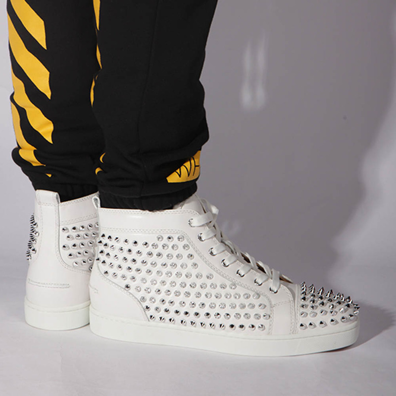 made-to-order!!! Ch**an louboutin limited version l**is sliver spikes sneakers in white