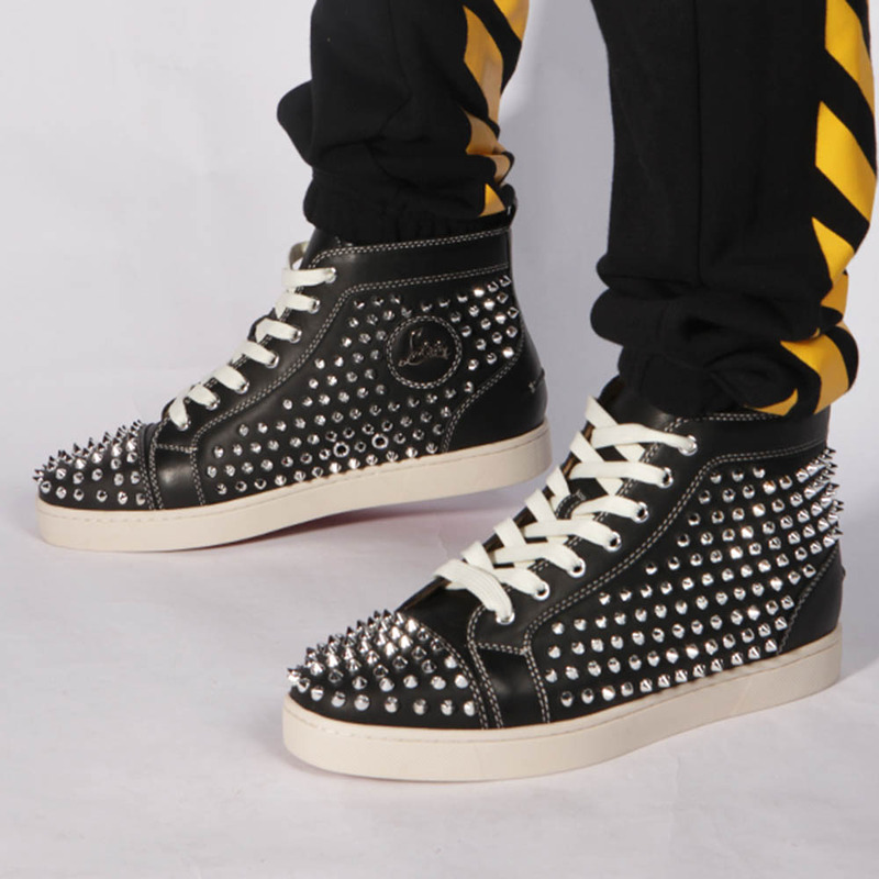 made-to-order!!! Ch**an louboutin limited version l**is silver spikes sneakers black