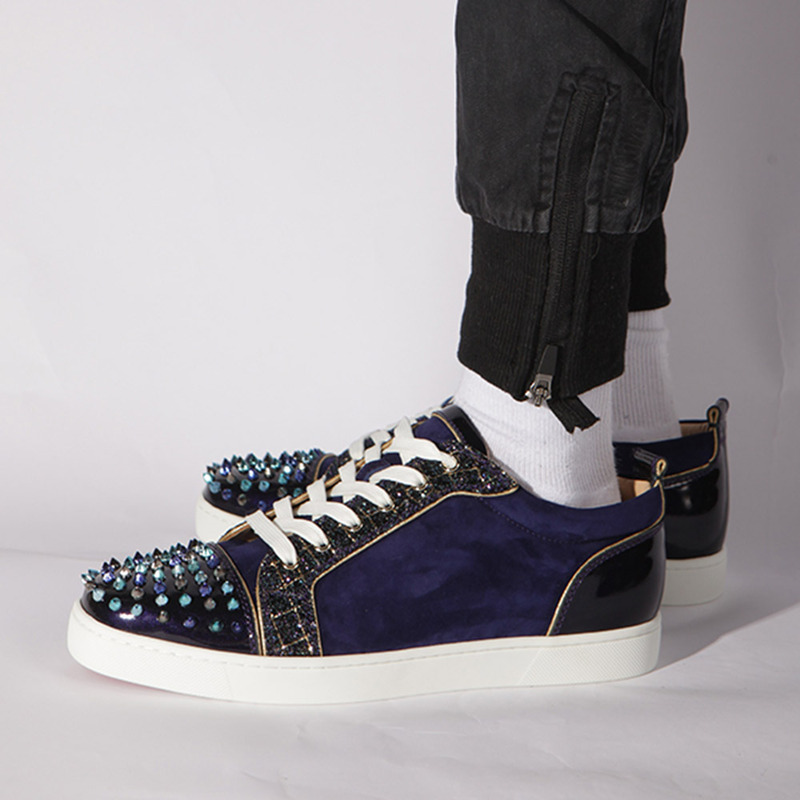 [updated]made-to-order! Ch**an louboutin  limited version l**is junior spikes suede aliglitter blue