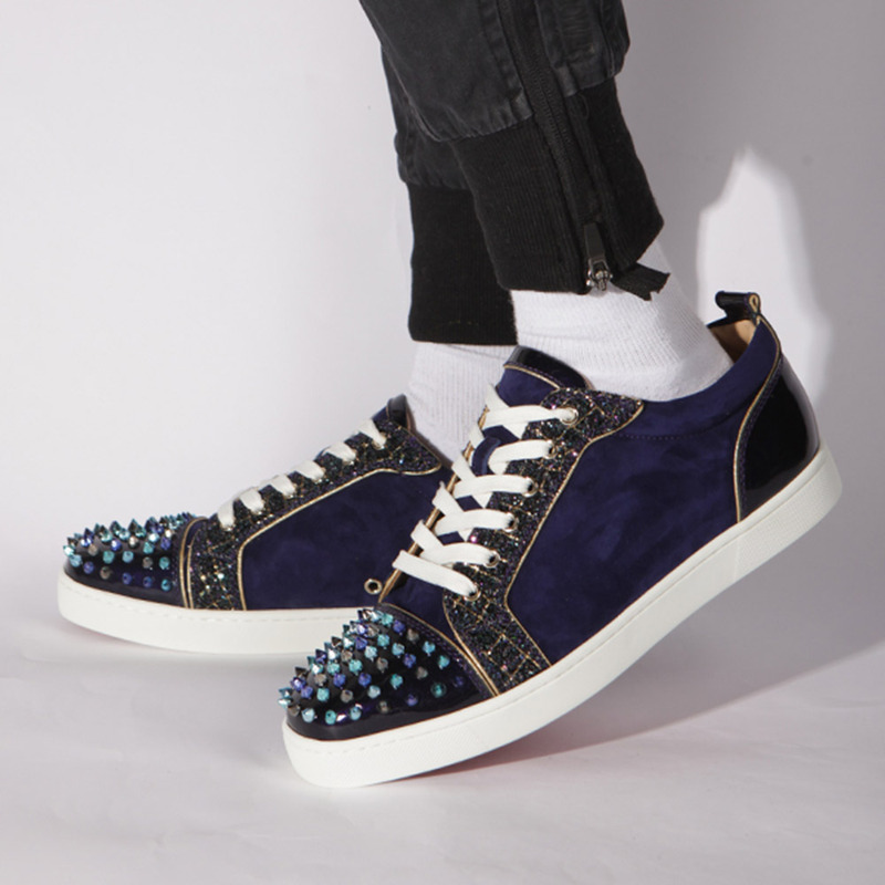 [updated]made-to-order! Ch**an louboutin  limited version l**is junior spikes suede aliglitter blue